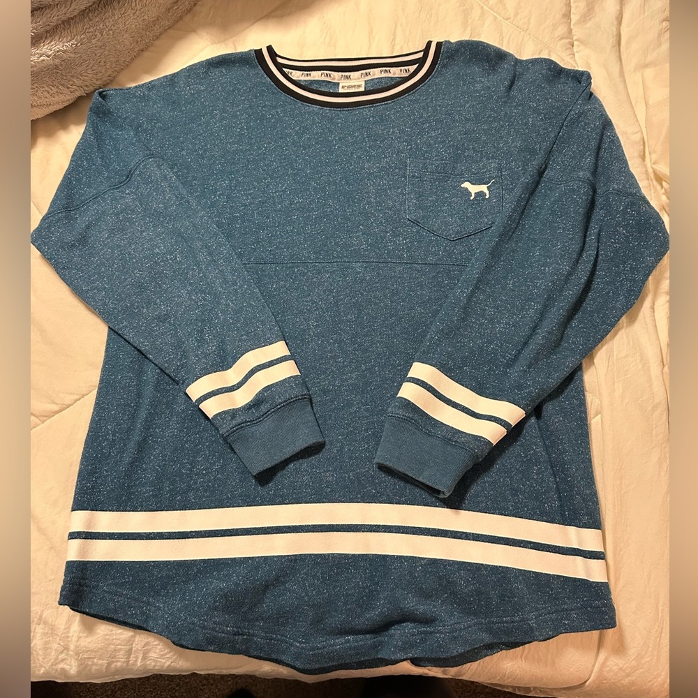 PINK XS blue crew neck sweater